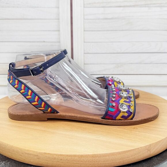 Vince Camuto Akitta Tribal Embroidered Rhinestone Ankle Strap Boho Sandals 9.5 - Picture 2 of 12